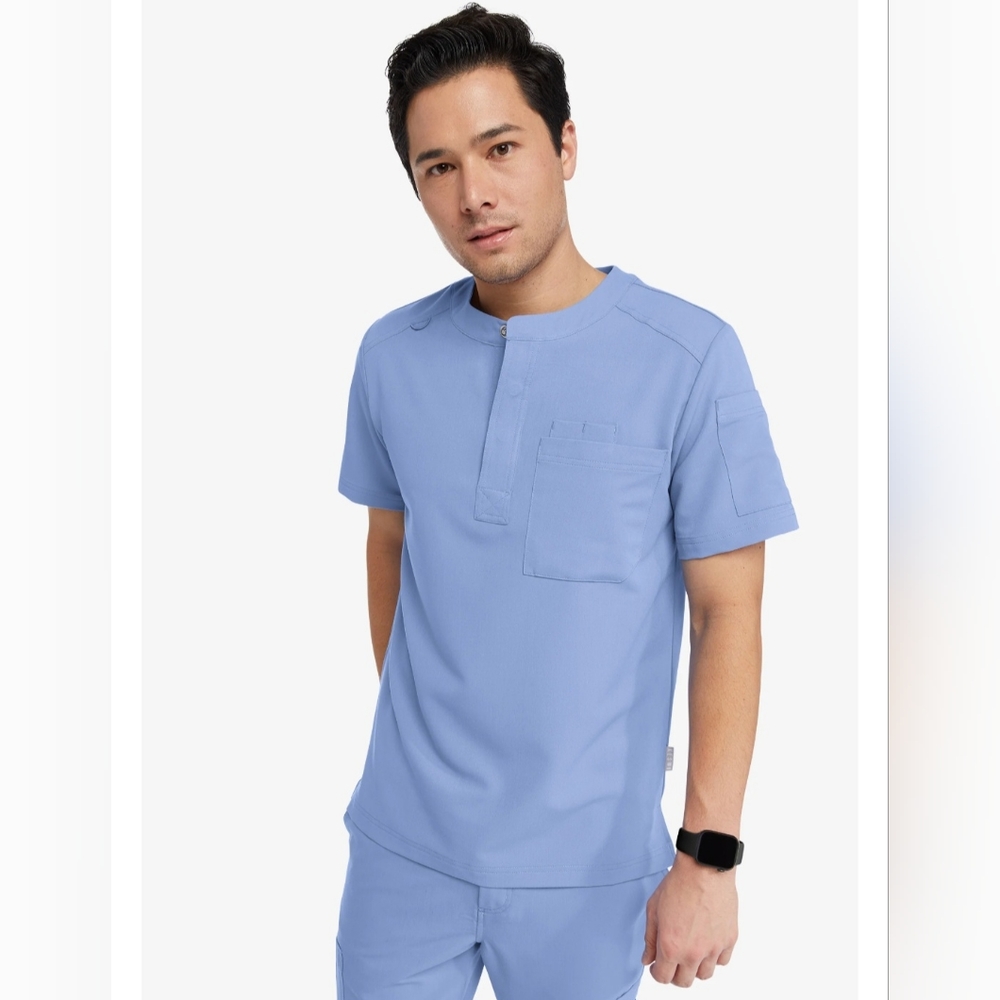 Keswi Scrubs Men's Henley Scrub Top Blue Size Large New With Tags Medical Nurse